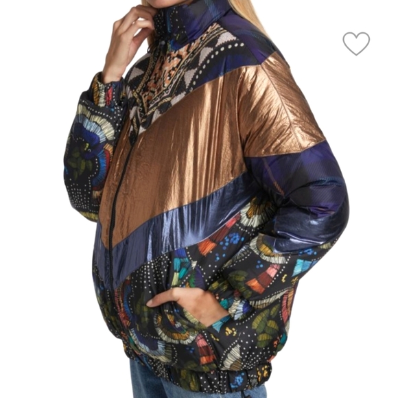 NWT FARM Rio Reversible Puffer Jacket Coat Copper Gold Metallic - Picture 3 of 16